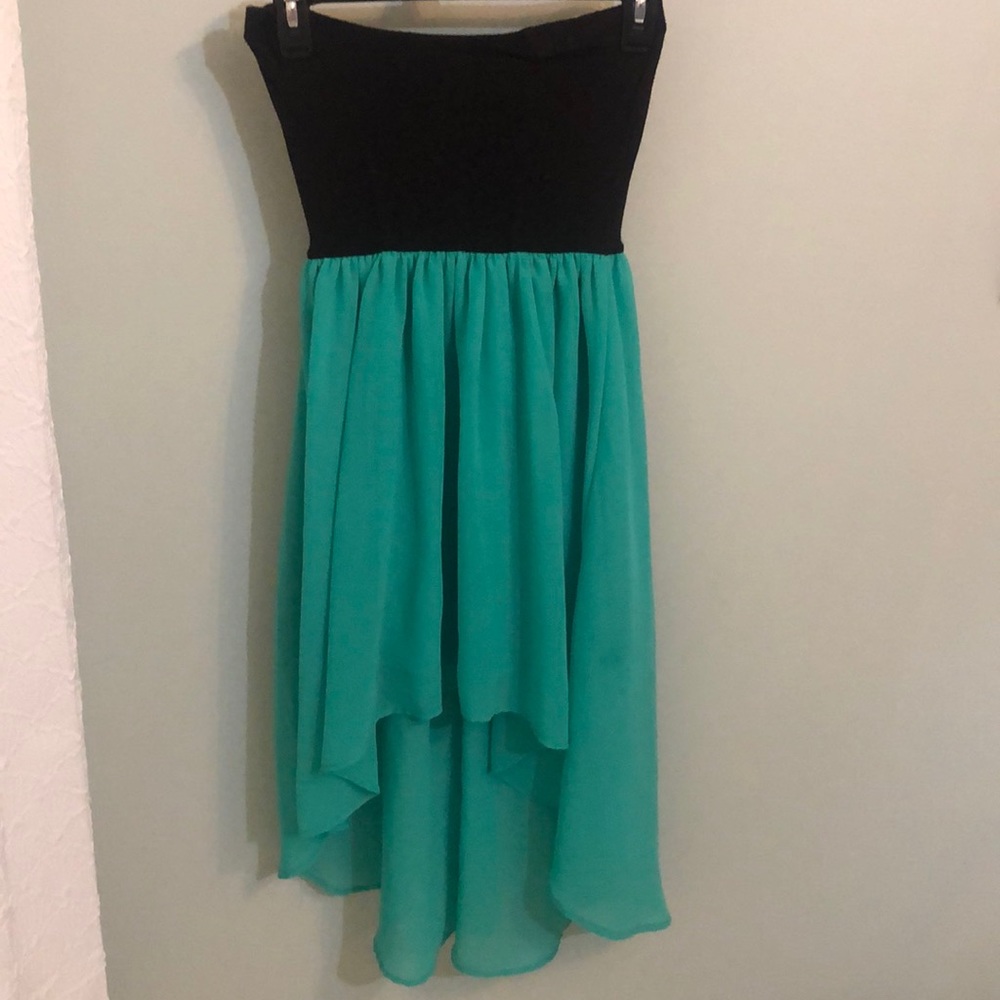 Black & Teal Hi-Low Dress